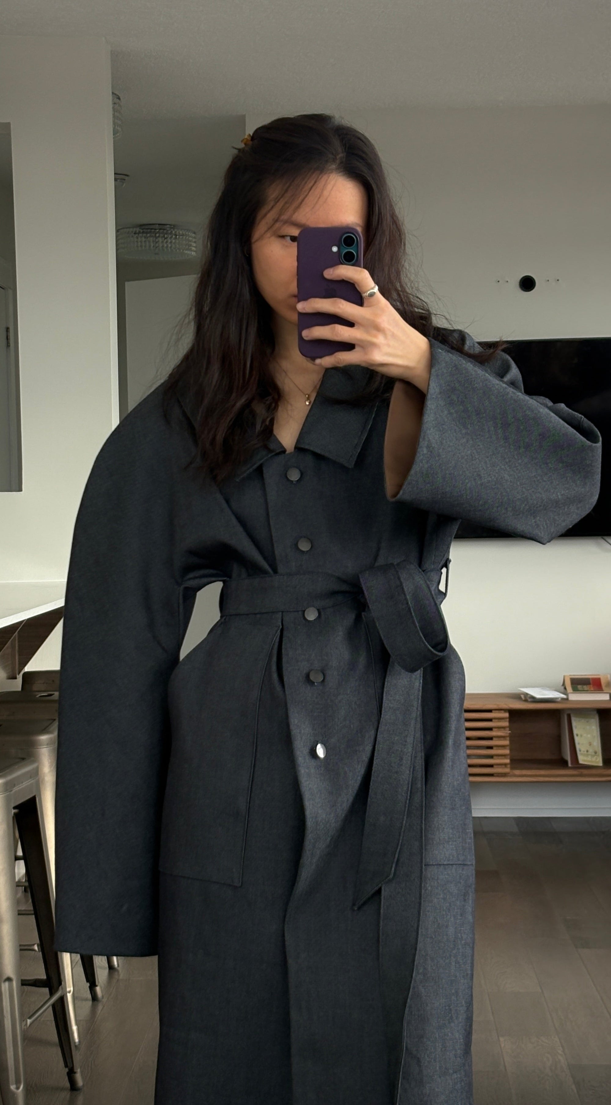 Sculptural denim trench