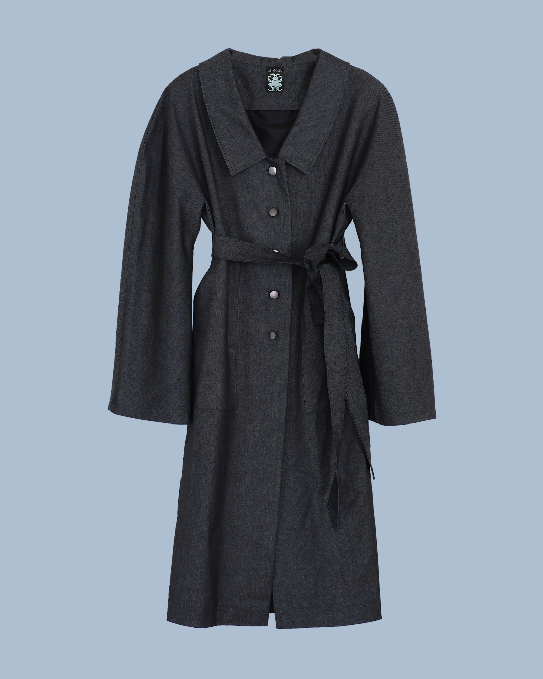Bluestone sculptural denim trench